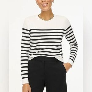 J. Crew Factory Black and White Striped Cotton Teddie Sweater in Small